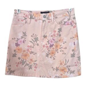 Sanctuary Pink Floral Denim Mini Skirt Spring Coquette Size 27